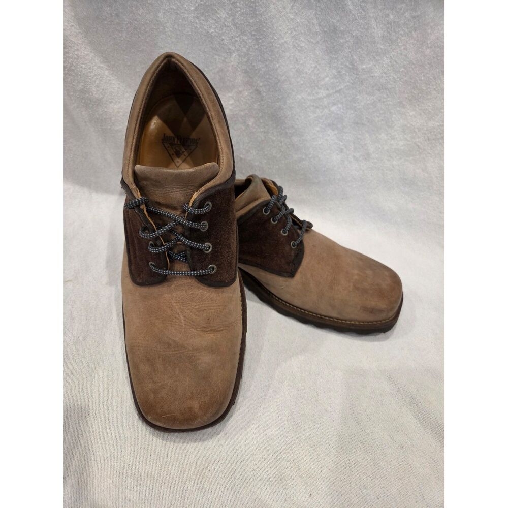 John Fluevog Future Angel Shoes Mens Two Tone Brown Leather Suede Square Toe 11